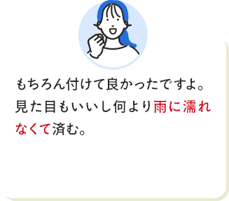 もちろん付けて良かったですよ。見た目もいいし何より雨に濡れなくて済む。
